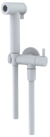 Kit Idroscopino Wc Doccetta Ottone Portatile Shut-Off Monogetto Azionamento a Leva (1, Bianco Opaco Tondo)