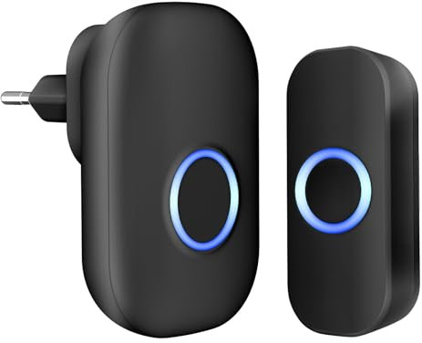 JeaTone Campanello Senza Fili Da Esterno,Impermeabile IP55 con Presa, Utilizzare Nella Presa EU,Portata 150M,4 Livelli Volume 58 Melodie,Ufficio,Indicatori LED,1 Trasmettitore Pulsante e 1 Ricevitore