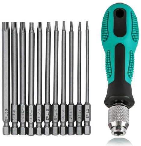 Set di 12 cacciaviti Torx T6-T40, lunghezza 75 mm, set magnetico Torx da 1/4, con foro S2, in acciaio esagonale, set di punte per cacciavite elettrico T20 T25