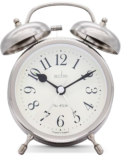 Acctim Pembridge Analogue Alarm Clock Quartz Backlight Metal Bell Alarm Antique Brass (Antique Silver)