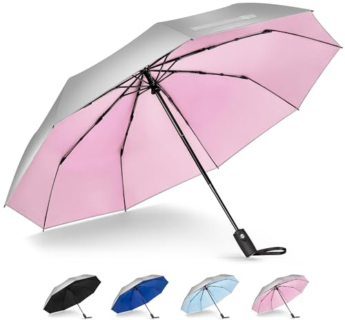 NINEMAX UV Umbrella for Sun Protection UPF 50+, 46 Inch Travel Compact Sun Umbrellas UV Blocking Small Auto Open Personal Portable for Walking (Pink)