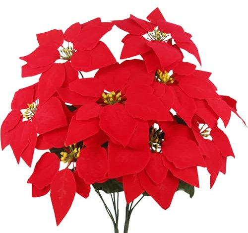 CISDUEO 2 flores de Navidad, arbustos de Pascua artificiales rojos, flores artificiales de terciopelo de Navidad, flores de Pascua de seda, flores florales para árbol de Navidad, centro de mesa,
