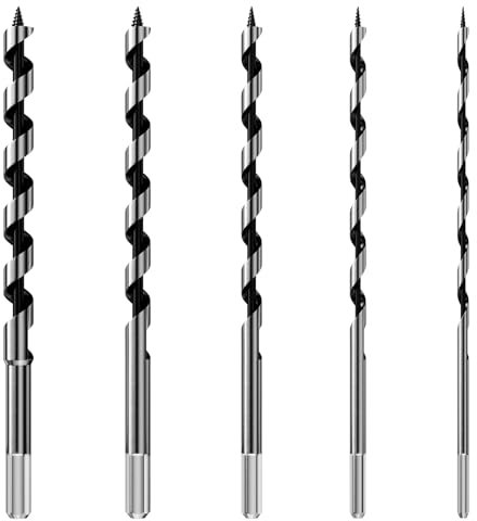 Ghazpmuk 5 Stück Holzspiralbohrer, Holzbohrer-Set, Spiralbohrer, Wood Holzspiralbohrer-Set, Schlangenbohrer, Holzbohrersatz, Durchmesser 6/8/10/12/14mm, für Hartholz und Weichholz