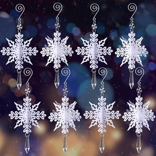 MELLIEX 8 Stück 3D Schneeflocken Deko Weihnachten, Weiße Christbaumschmuck, Acryl Schneeflocke Weihnachtsanhänger für Weihnachtsdeko