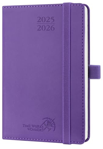 POPRUN Taschenkalender 2025 2026 Klein (Aug.2025-Dez.2026) Softcover mit PU-Leder, ca. A6 (16 x 10,5 cm), Terminplaner 2025 2026 Klein 1 Woche 2 Seite mit Stiftschlaufe - Lila