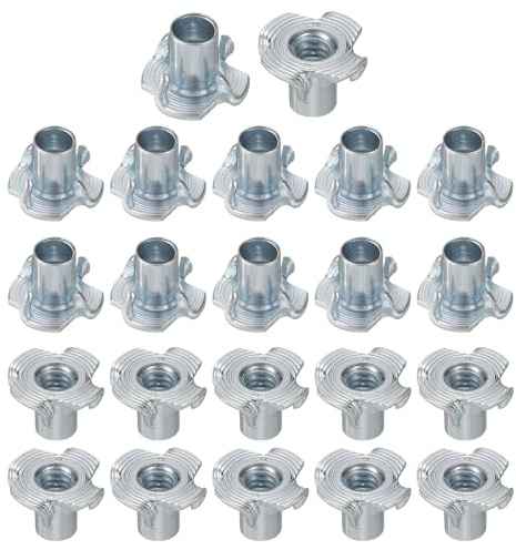 QUARKZMAN 1/4x6mm 0,69 x 0,24 Dadi a T 4 Punte Inserti Filettatura 50pz | Acciaio al Carbonio Inserti a Mezza Filettatura 0,69 x 0,24 per Legno, Prese da Arrampicata, Mobili da Cucina, Mobili
