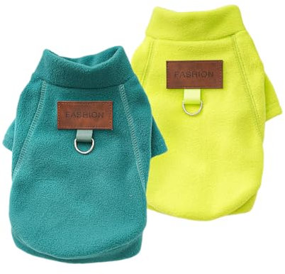 2 Stück/3 Stück Fleece Hundepullover für kleine Hunde, weicher Warmer Rollkragen Hunde Sweater Mantel, Haustier Welpe Katze Winterbekleidung (A-Grün Gelb, M)