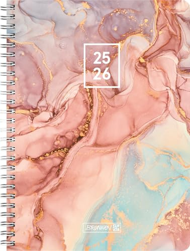 BRUNNEN Schülerkalender Style (2025/2026) Pastel Marble, 2 Seiten = 1 Woche, A5, 160 Seiten, PP-Umschlag, mehrfarbig, Pastell