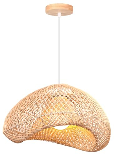 TOKIUS Hängelampe Bambus, 40CM Pendelleuchte Esstisch Vintage Hängeleuchte Geflochten Kronleuchter im Boho Stil E27 Deckenlampe Hängeleuchte für Schlafzimmer Wohnzimmer Esszimmer (Typ C)