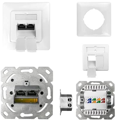 ProfiPatch Netzwerkdose LAN Dose Cat6A 500MHz Unterputz 2X RJ45 Port Anschluss rechts/Links POE CAT7,CAT6A,CAT6,CAT5 geschirmt weiß