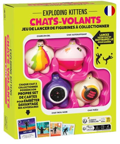 Asmodee - Chats-Volants Pack 4 Chats - Jeu de Société Fun | Adultes & Enfants dès 8 Ans - Lancer, Attraper & Relever des Défis - Jeu de Cartes 2+Joueurs - Exploding Kittens - Français