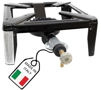 MOHOME Fornellone Gas Esterno Campeggio Nero 40 x 40 x 19 cm Bruciatore Ghisa Metallo Pentole Pesanti Portatile Made in Italy