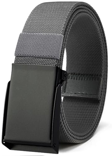 Bon4Extrao Straffes Elastischer Stoffgürtel Herren Arbeitsgürtel, Stretchgürtel Herren Stoff 38mm ohne Löcher Schwarz mit Schnellverschluss Stufenlos Verstellbar, Grau
