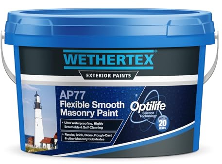 Wethertex AP77 Flexible Smooth Masonry Paint15L Brilliant White Exterior High Performance Self-Cleaning Weatherproof Paint For Brick Stone Render
