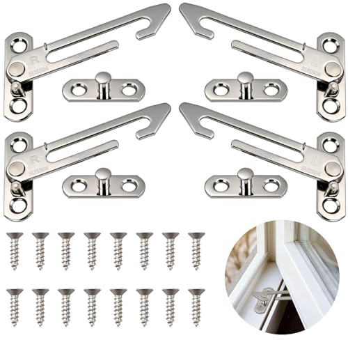 VLYX Confezione da 4 Blocchi di Sicurezza per Finestre UPVC - Lacci di Sicurezza in Acciaio Inox, Adatto per Uso Sinistro/Destro, Casa e Scuola