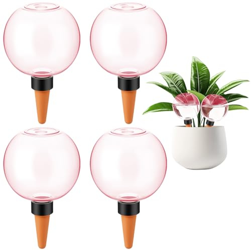 GLOBNGIAO 4 Pcs Self Watering Globes Plastic Automatic Watering Planter for Indoor Plants 17.5 oz drip Irrigation Watering Bulbs with Slow Release Control (Pink)