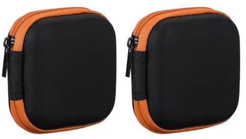 sourcing map 2Pcs Earphone Case,EVA Hard Shell Zipper Bags 2.95x2.95x1.38inch Portable Earbud Carrying Case Storage Bag for In-Ear Headphones USB Charging Cable, Orange 75x35x75mm
