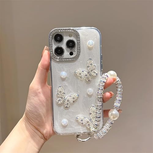 WOWUDI Funda para Motorola Moto E13 – TPU Semitransparente con Lazos 3D y Perlas,aro de cámara Brillante,Bordes galvanizados,Funda antigolpes-Blanco