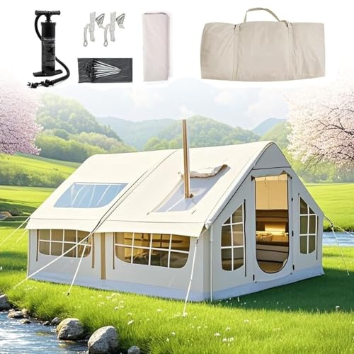 Aufblasbares Zelt Für Camping 2-8 Personen, Großes Outdoor Pop Up Zelt Familienzelt Mit Schornsteinöffnung & Skylight, 4-Saison Luftzelt Aufblasbar Zelt Haus Schneller Aufbau Gampingzelt Grey2