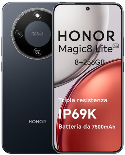 HONOR Magic8 Lite Smartphone 5G, 8+256GO, Triple résistance-IP69K, 7500 mAh,Caméra 108 MP OIS, Écran AMOLED de 6,79 Pouces téléphone Portable, AI Intelligente, Double SIM, NFC, Midnight Black