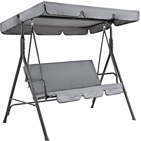 Waterproof Swing Canopy Replacement Cover & Cushion for 2-3 Seater Patio Swing Seat Gray 249x185x18cm Outdoor Garden Furniture Protection