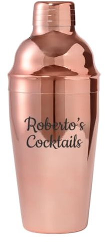 DEREGALOOS Coctelera Personalizada con Nombre o Diseño. Coctelera de Acero Efecto Cobre 550ml con Filtro Integrado. Regalo Original para Papá y Amantes de la Coctelería (Texto Personalizable)