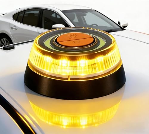 AZURAOKEY V16 Emergency Warning Light for Car & Motorcycle, LED Rotating Warning Strobe Light with Magnetic Base and Hook, High-Visibility for Truck Vehicle Roadside Emergency