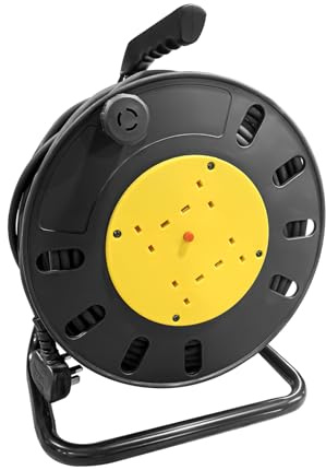 Extension Lead Outdoor, 25Metres & 4 Socket Garden Extension Cable Heavy Duty Cable Reels with Winding Handle