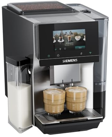 SIEMENS, Cafetera Superautomática, EQ700 iAroma, pantalla táctil, depósito de leche integrado, calentador de tazas, Cold Brew y Slow Brew, app Home Connect, acero inoxidable negro, TQ727E03