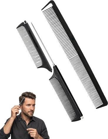 Luxorium 2 Stück Stielkamm Toupierkamm Friseur Strähnenkamm – Eine Kamm mit breiten und feinen Zähnen und ein ausziehbarer Teleskop Spitzenkamm für Flechten, Strähnen und Haarschnitt, Antistatisch
