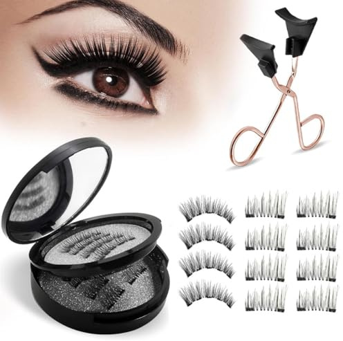 XFSRG 3 Pares Pestañas Postizas Magnéticas Kit de de Doble Imán Reutilizables 3D Pestañas Magnéticas sin Pegamento (Negro)