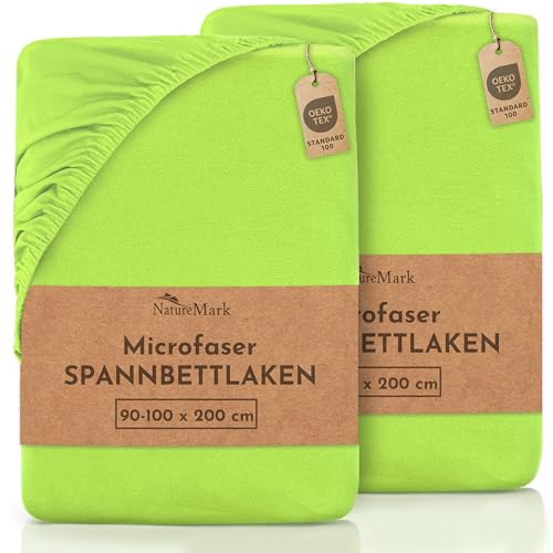 NatureMark Mikrofaser SPANNBETTLAKEN 2er Pack zum Sparpreis! viele Größen und Farben Markenware (Bettlaken 90 x 200 cm - 100 x 200 cm, Apfel grün)