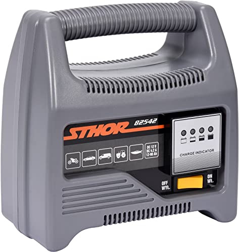 STHOR Profi KFZ-Batterieladegerät | 12 Volt | 6A | 12-90Ah | LED-Anzeige | optimaler Ladestrom | Batterie Ladegerät Starthilfe