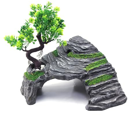 Omem - Abri pour reptiles - Terrarium - Cachette - Rampe pour tortue - Plateforme - Décoration d'habitat - Humidificateur - Cachette en résine