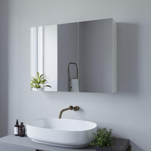 AQUABATOS Spiegelschrank Bad 80 x 60 cm ohne Beleuchtung Aluminium Rahmen Weiß matt Doppeltür doppelt Verspiegelt klein schmal Badezimmer Nicht aus Kunststoff