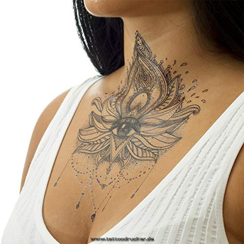 2 x Lotus XL Tattoo - schwarzes Lotus, Mandala Tattoo mit Auge und Ketten - Body Temporary Tattoo - AL009 (2)