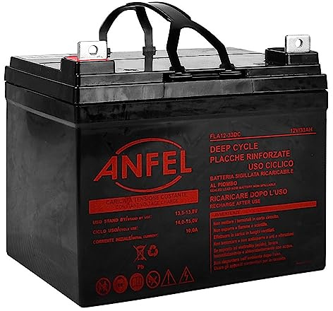 ANFEL Batteria Lead Acid AGM 12V 33Ah al Piombo Ricaricabile Ciclica Pila Batteria Ermetica Batterie di Ricambio per Trattorino Tosaerba Tagliaerba Carrelli Golf Cars Carrozzina Scooter Solare ups
