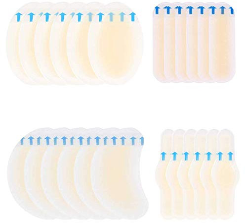 24 PCS Invisible Blister Plasters Bandages Protector Hydrocolloid Gel Dressing Blister Cushion Pads Gel Waterproof Blister Guard Prevention Patches Hydro Seal Band Aid for Heel Foot Toe