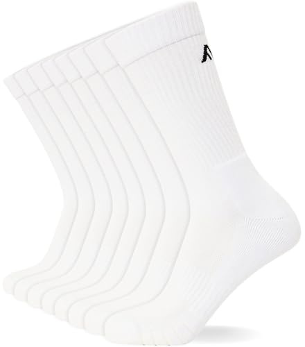 FM London 8-pack vadderade unisex sportstrumpor – komfort passform kvinnor och män sportstrumpor med förstärkt häl och tår, Vit, 43-46 EU