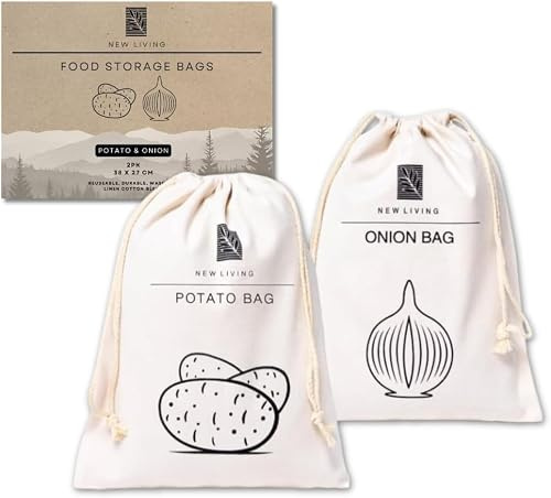 Potato Bag & Onion Bag, Linen Cotton Material, Onion Storage and Potato Storage, Eco Product, by New Living, Food Storage Bag, 30 * 40cm