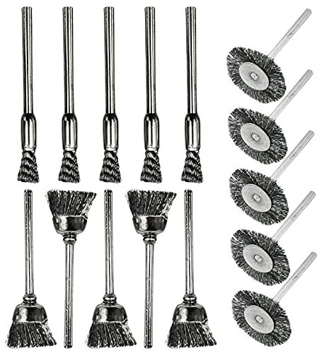 GmeDhc Drahtbürstenaufsatz Bohrmaschine Set, 15 Stück Drahtbürste Set für Bohrmaschine, Rostbürste Set, dauerhaft drahtbürsten aufsatz akkuschrauber zum Entrosten, Entgraten, Polieren verwendet
