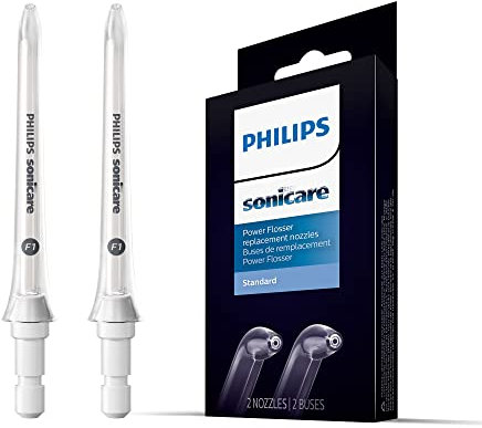 Philips Sonicare Standarddüse F1 für Mundduschen HX3042/00, Doppelpack; Mundwasser Flosser für die Verwendung mit dem kabellosen Philips Sonicare Power Flosser Weiß