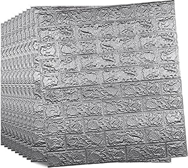 10PCS 3D Wall Panels 77X70cm Brick Wallpaper 3D Tile Brick Wall Sticker Self-Adhesive Waterproof PE Foam Panel Grey …
