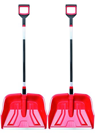 2 x Pala da neve ergonomica, per piccole e grandi quantità di neve – Lama in plastica, bordo in alluminio, manico in alluminio con impugnatura separata