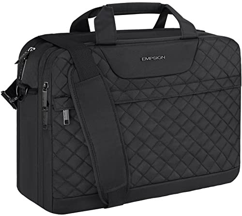 EMPSIGN Laptop Tasche 17 Zoll Laptoptasche für Herren Damen, Wasserdicht Erweiterbare Bussiness Aktentasche Notebooktasche Tablet Tasche Schulter Umhängetasche-Schwarz