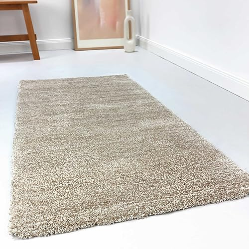 Wecon Home relaxx Hochflorteppich, 120 x 170 cm, Sand beige | kuschelig weicher Hochflor Teppich, bestens geeignet fürs Wohnzimmer, Schlafzimmer und Kinderzimmer