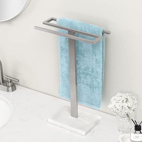KES BTH223-2 Porte-Serviettes sur Pied avec Base en marbre, Porte-Serviettes de Salle de Bain en Forme de S en Acier Inoxydable SUS304, Finition brossée