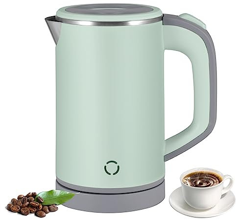 Electric Kettle, 800ML Travel Kettle Lightweight Small Kettle,5 Minutes Fast Boiling, Cordless Portable Kettle, Mini Camping Kettle,Stainless Steel Travel Kettle Auto Shut-Off for Trip,Travel (Green)