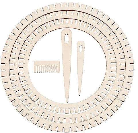 OLYCRAFT 3 Größen Webstuhl Set 19cm/23cm/26cm Mini Webstuhl Aus Holz Zahnrad Webstuhl Set Mit Webnadel Und Kamm Strickwebstuhl Für Heimwerker Kunsthandwerk Stricken Anfänger Webliebhaber