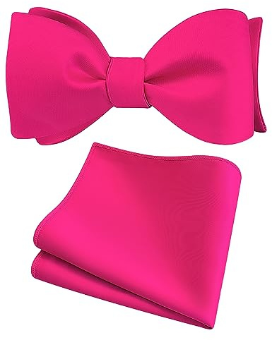 Gusleson Hot Pink Self Tied Bow Tie for Wedding Mens Silk Satin Fuchsia Pink Bow tie Handkerchief Set (UK0685-03)